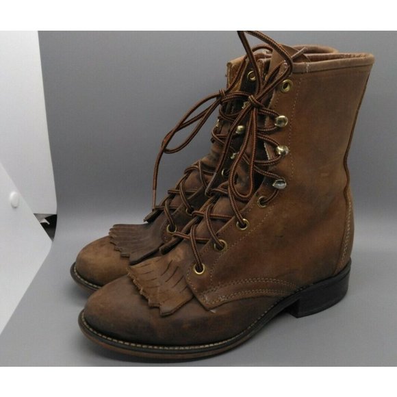 Vintage LAREDO Lace Up Roper Women\'s Leather Work Boots Size 5.5M Made in USA